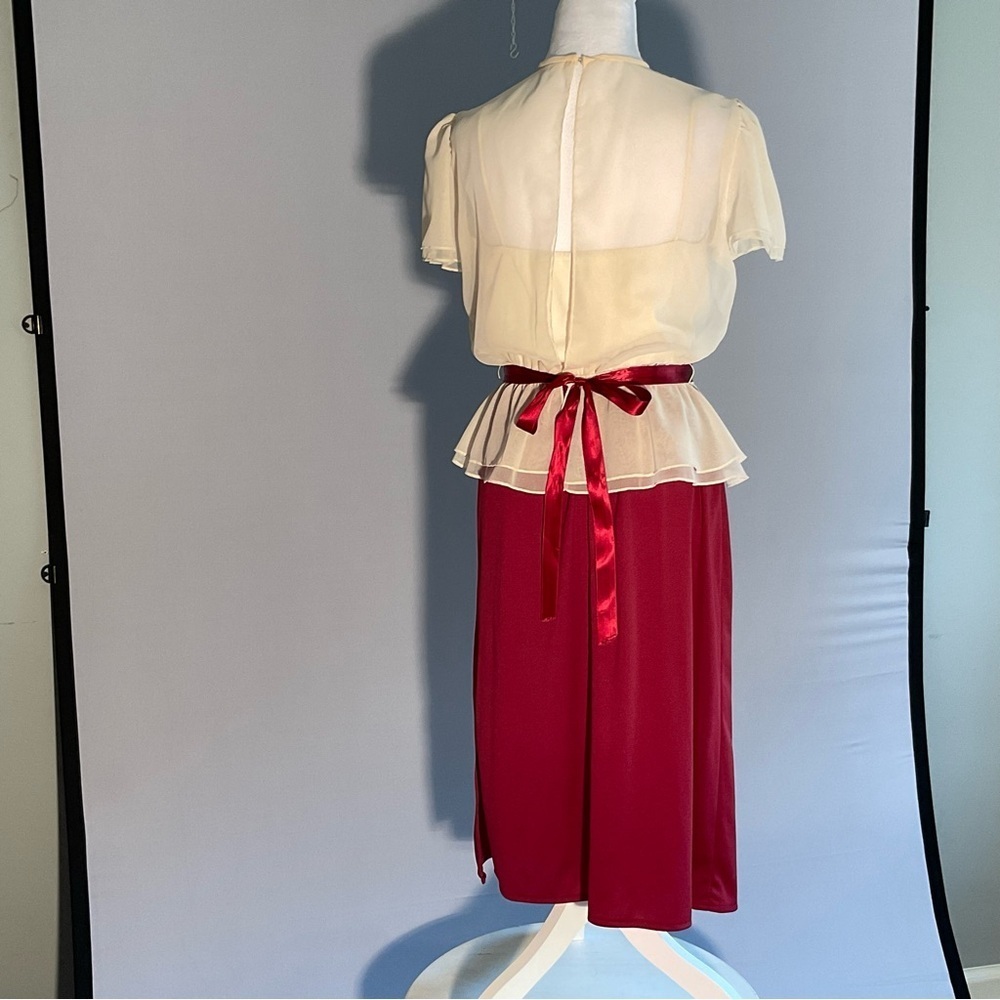 True Vintage 1980s Sheer Embroidered Church Dress with Ribbon Sash - Picture 5 of 16
